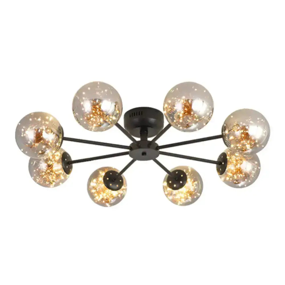 DecorBites™ DecorBites™ Black Globe LED Starry Semi Flush Mount Ceiling Light with Glass Shade