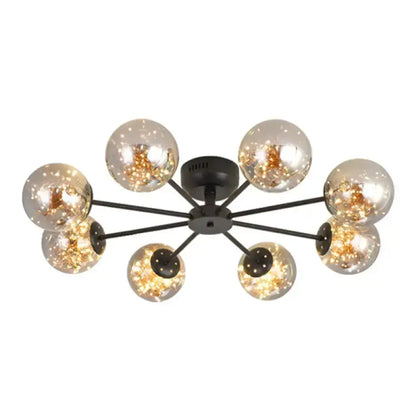 DecorBites™ DecorBites™ Black Globe LED Starry Semi Flush Mount Ceiling Light with Glass Shade