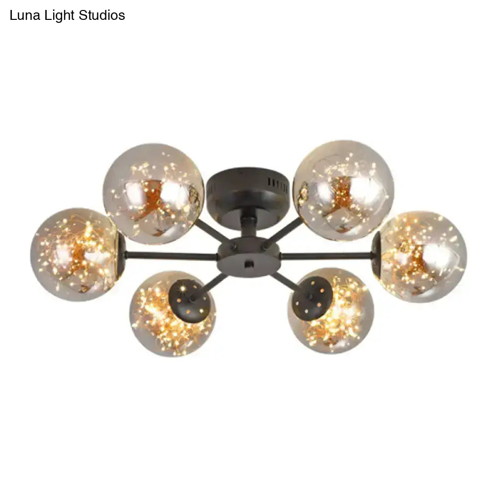 DecorBites™ DecorBites™ Black Globe LED Starry Semi Flush Mount Ceiling Light with Glass Shade