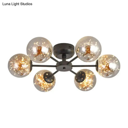 DecorBites™ DecorBites™ Black Globe LED Starry Semi Flush Mount Ceiling Light with Glass Shade