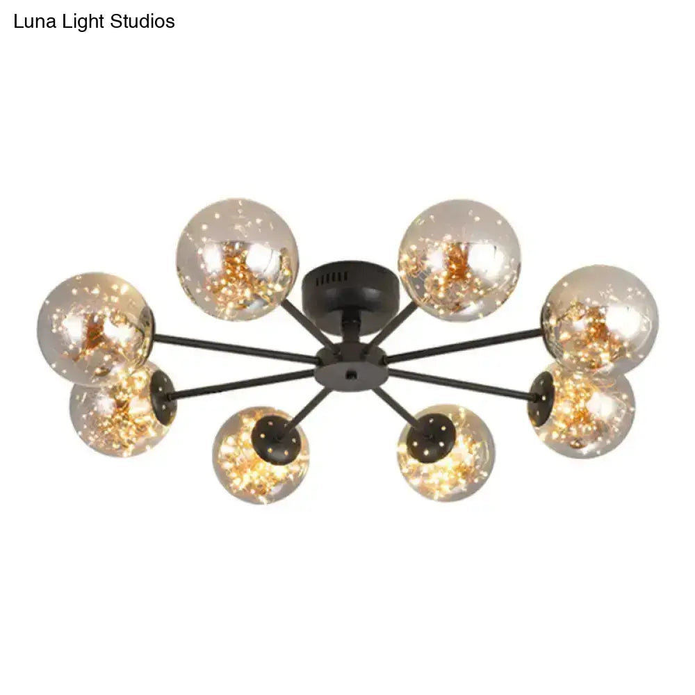 DecorBites™ DecorBites™ Black Globe LED Starry Semi Flush Mount Ceiling Light with Glass Shade