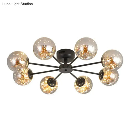 DecorBites™ DecorBites™ Black Globe LED Starry Semi Flush Mount Ceiling Light with Glass Shade