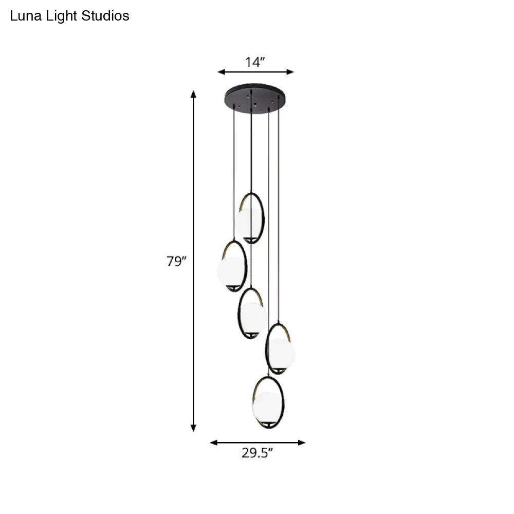ثريا ديكوربايتس™ متعددة الأضواء باللون الأسود، تركيبات إضاءة زجاجية بسيطة معلقة للسلالم
