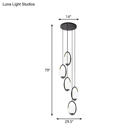 DecorBites™ Black Globe Multi Light Chandelier Simple Glass Pendant Lighting Fixture for Stairs