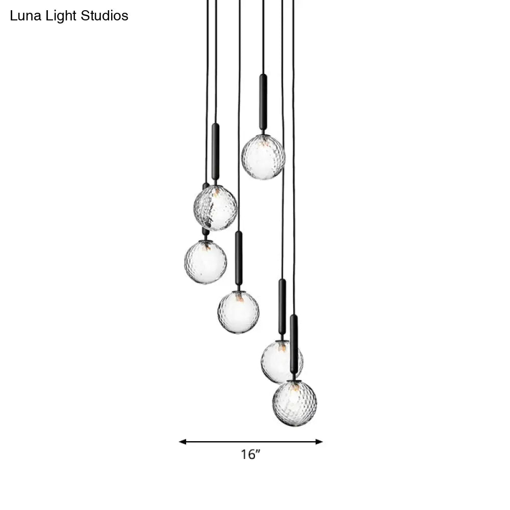 ثريا ديكوربايتس™ متعددة الأضواء باللون الأسود، تركيبات إضاءة زجاجية بسيطة معلقة للسلالم
