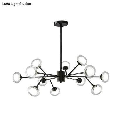 Lámpara de techo Black/Gold Bough - Kit de lámpara colgante de metal posmoderno con pantalla de cristal opalino (6/15/18 cabezales)