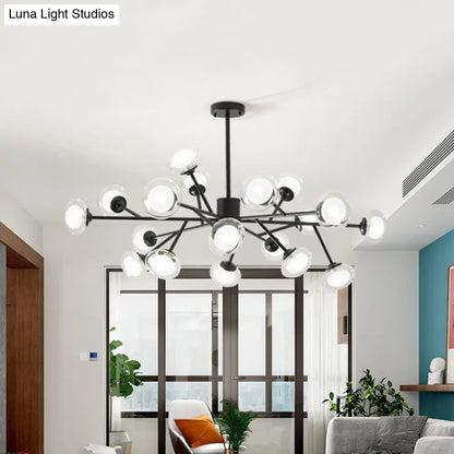 Lámpara de techo Black/Gold Bough - Kit de lámpara colgante de metal posmoderno con pantalla de cristal opalino (6/15/18 cabezales)