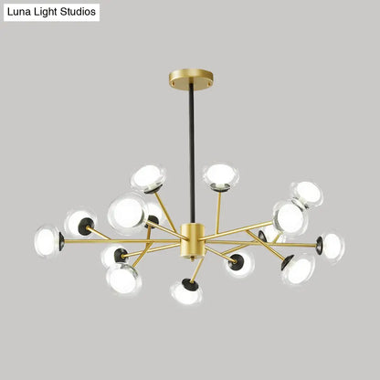 Lámpara de techo Black/Gold Bough - Kit de lámpara colgante de metal posmoderno con pantalla de cristal opalino (6/15/18 cabezales)