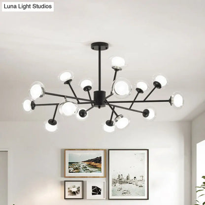 Lámpara de techo Black/Gold Bough - Kit de lámpara colgante de metal posmoderno con pantalla de cristal opalino (6/15/18 cabezales)