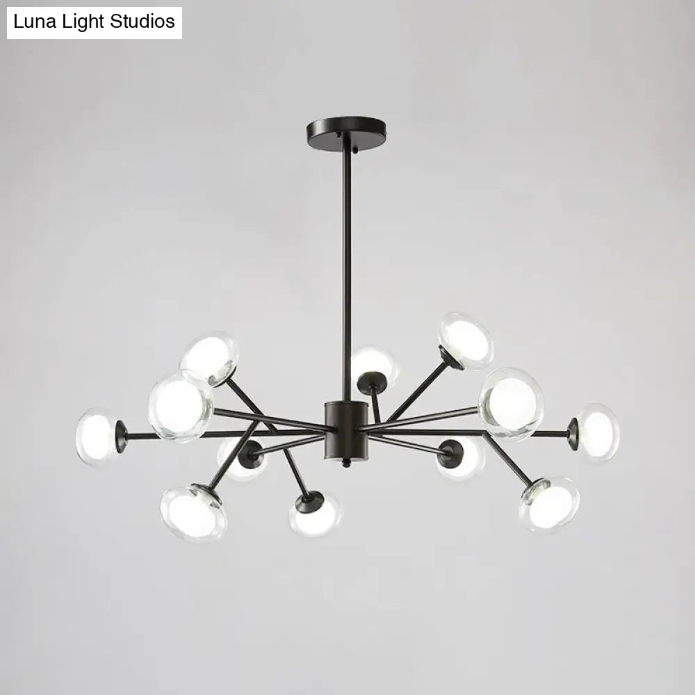 Lámpara de techo Black/Gold Bough - Kit de lámpara colgante de metal posmoderno con pantalla de cristal opalino (6/15/18 cabezales)