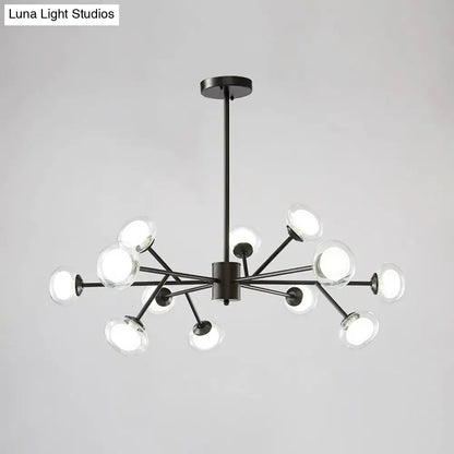 Lámpara de techo Black/Gold Bough - Kit de lámpara colgante de metal posmoderno con pantalla de cristal opalino (6/15/18 cabezales)