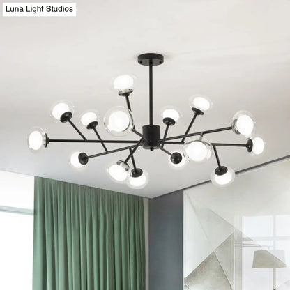 Lámpara de techo Black/Gold Bough - Kit de lámpara colgante de metal posmoderno con pantalla de cristal opalino (6/15/18 cabezales)