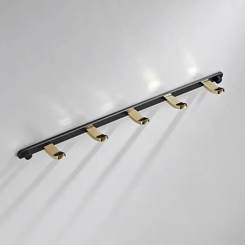 Black gold decorbites brass wall-mounted robe rack with four hooks for bathroom towel storage