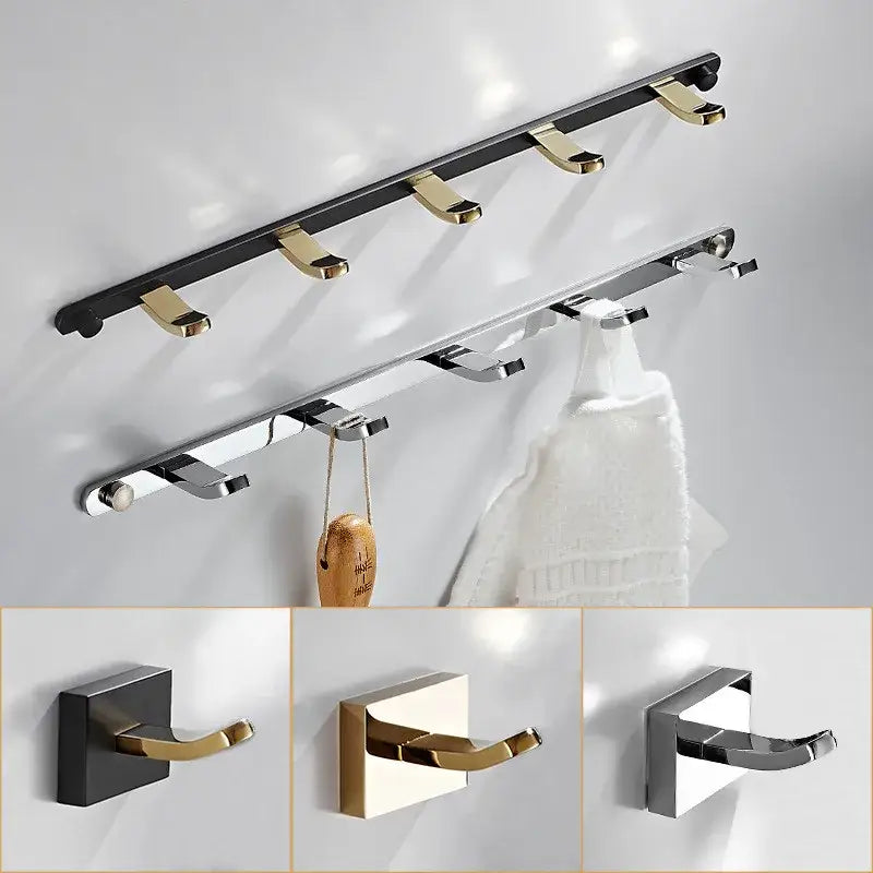 Black gold decorbites brass robe rack with sleek wall-mount design and multiple hooks for towel or clothing storage