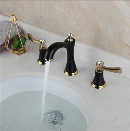 Black and gold crystal brass bathroom sink faucet with waterfall design and elegant crystal accents for bathroom sink faucets
