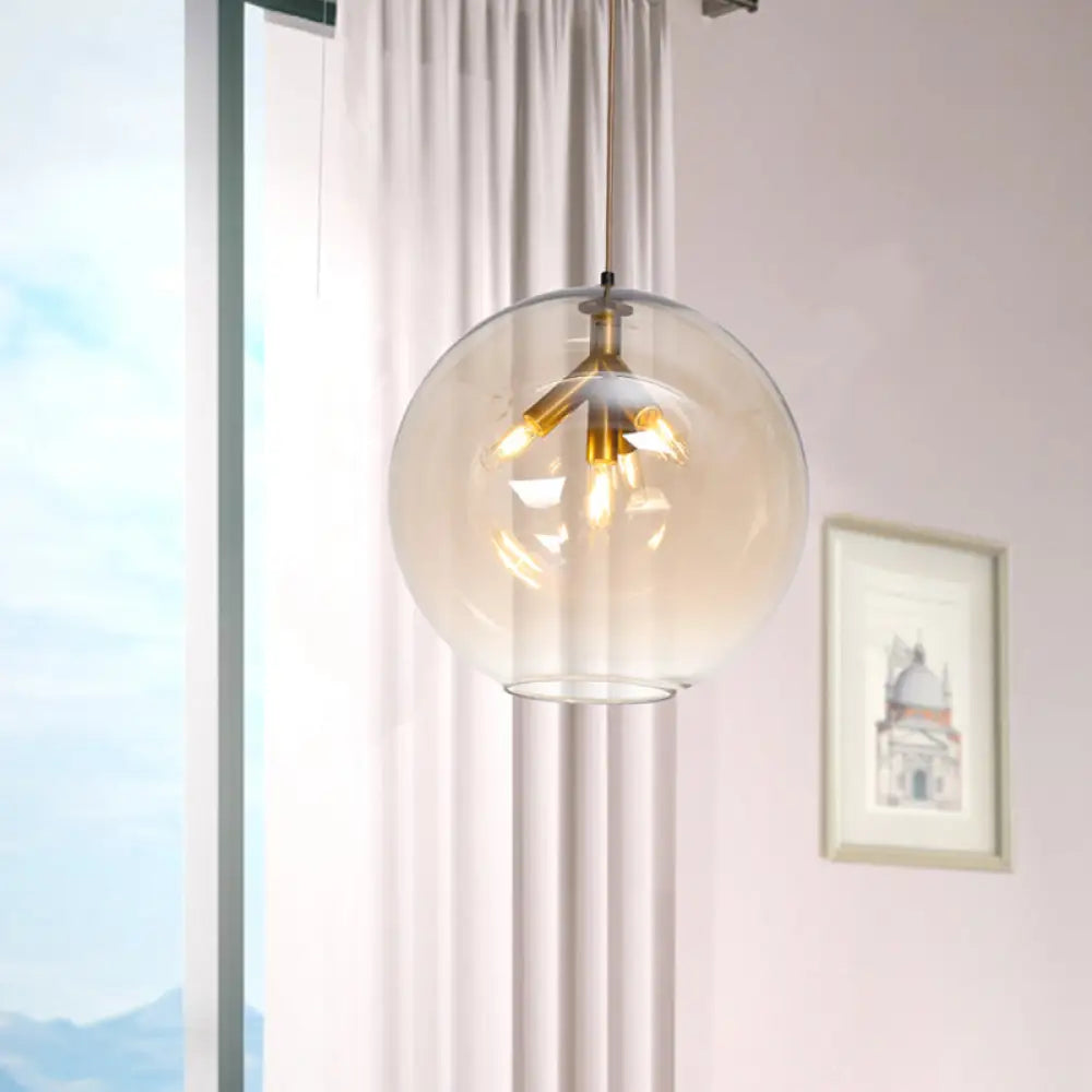 Lámpara de araña triple colgante de globo negro/dorado con cristal transparente - Moderna y mini