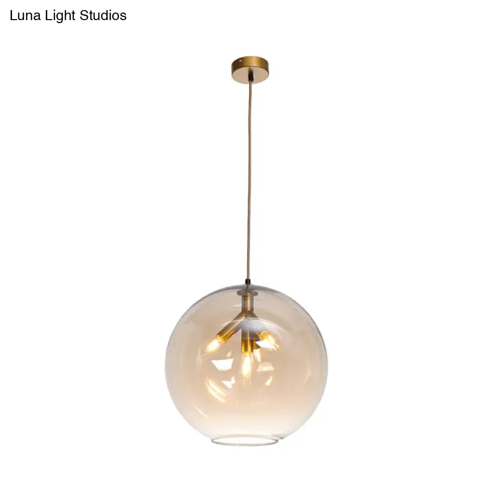 Lámpara de araña triple colgante de globo negro/dorado con cristal transparente - Moderna y mini