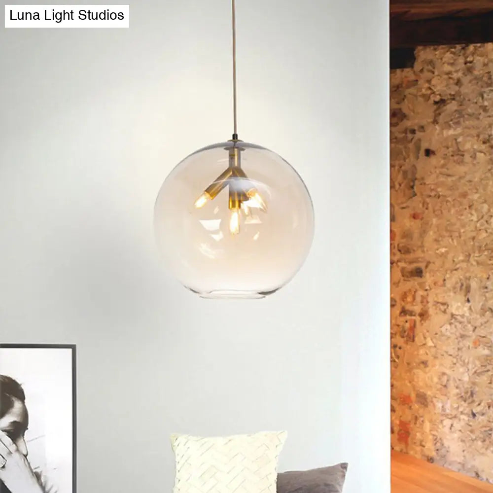 Lámpara de araña triple colgante de globo negro/dorado con cristal transparente - Moderna y mini