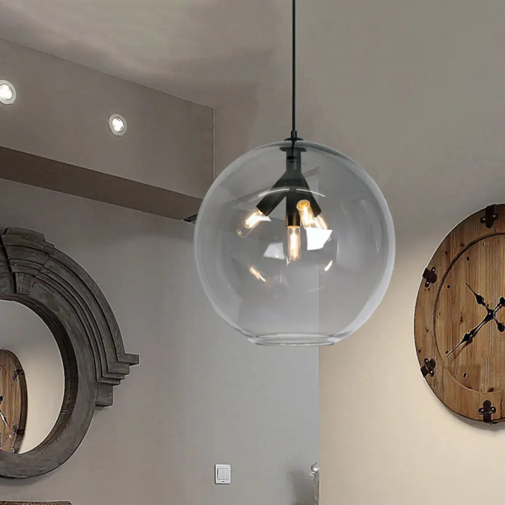 Lámpara de araña triple colgante de globo negro/dorado con cristal transparente - Moderna y mini