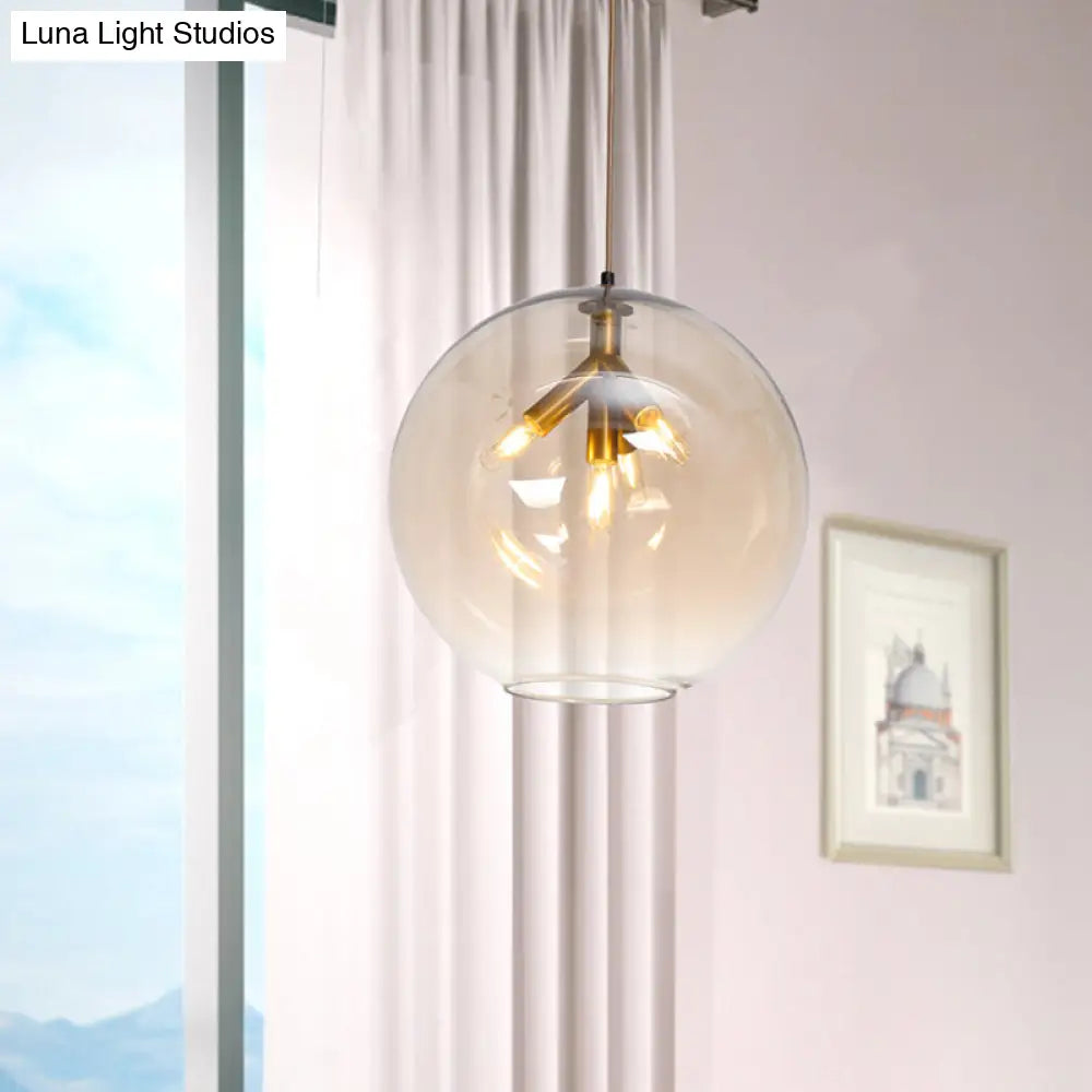 Lámpara de araña triple colgante de globo negro/dorado con cristal transparente - Moderna y mini