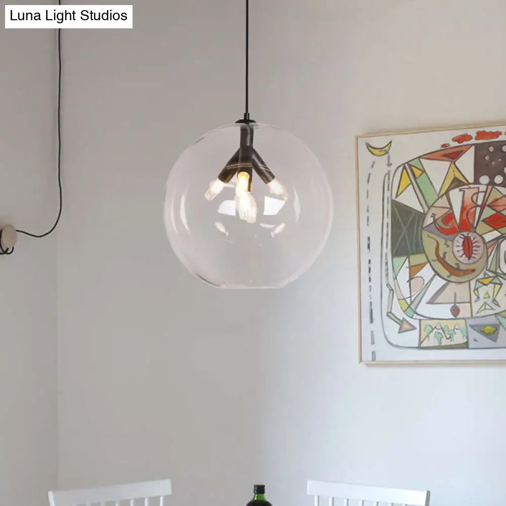 Lámpara de araña triple colgante de globo negro/dorado con cristal transparente - Moderna y mini