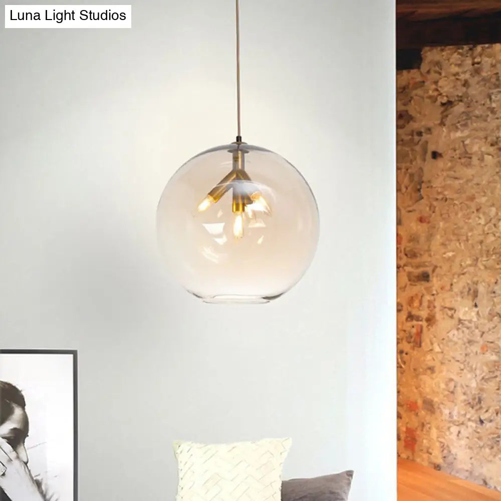 Lámpara de araña triple colgante de globo negro/dorado con cristal transparente - Moderna y mini