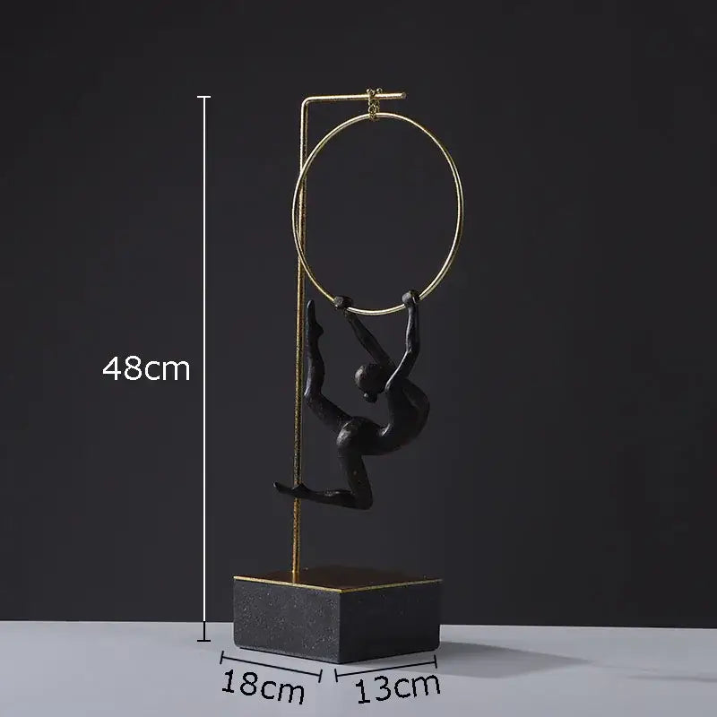 Black and gold gymnastic acrobat resin sculpture on metal stand for elegant living room decorbites gymnastic acrobat