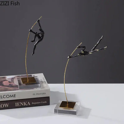 Two black and gold gymnastic acrobat resin sculpture figurines on clear acrylic bases for living room decorbites decor