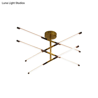 Black & Gold Linear Ceiling Chandelier - Modern Style with 8 Heads