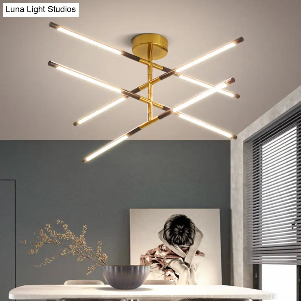 Black & Gold Linear Ceiling Chandelier - Modern Style with 8 Heads