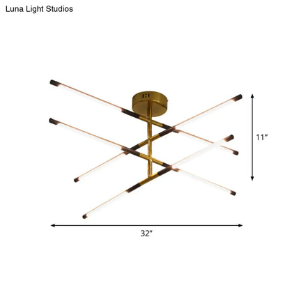 Black & Gold Linear Ceiling Chandelier - Modern Style with 8 Heads