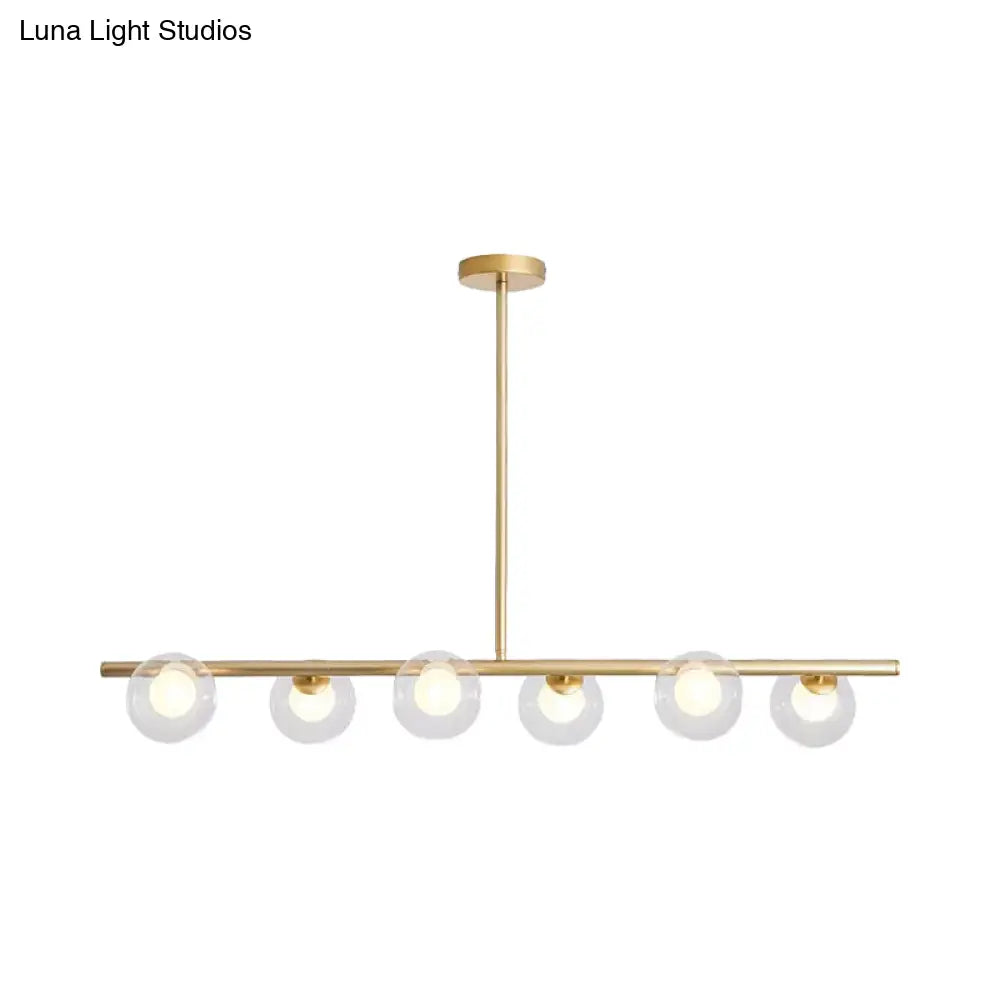 ثريا ديكوربايتس™ المعدنية المعلقة باللونين الأسود والذهبي - كرة زجاجية شفافة لإضاءة جزيرة طاولة الطعام مع 6 مصابيح عصرية