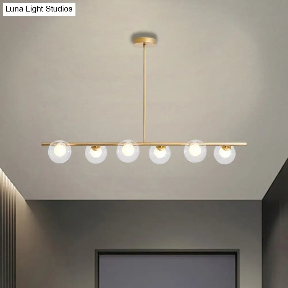 ثريا ديكوربايتس™ المعدنية المعلقة باللونين الأسود والذهبي - كرة زجاجية شفافة لإضاءة جزيرة طاولة الطعام مع 6 مصابيح عصرية