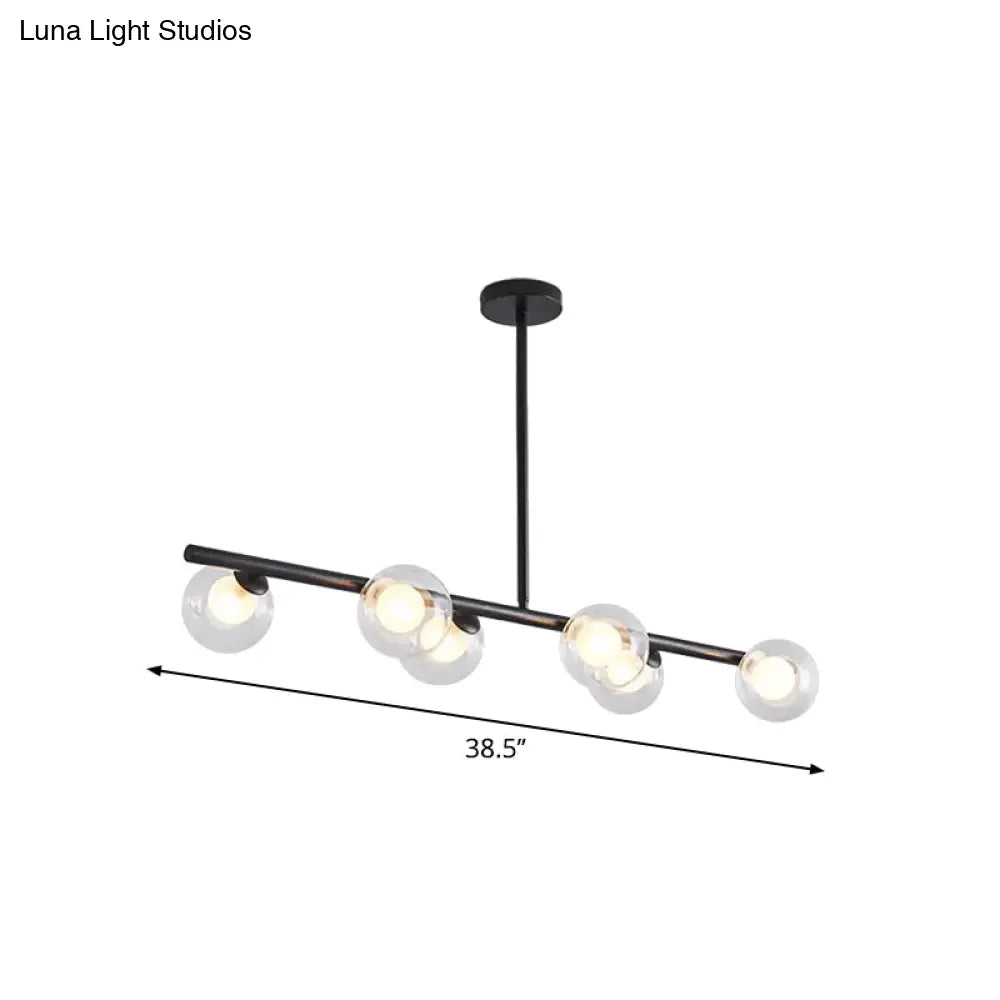 ثريا ديكوربايتس™ المعدنية المعلقة باللونين الأسود والذهبي - كرة زجاجية شفافة لإضاءة جزيرة طاولة الطعام مع 6 مصابيح عصرية