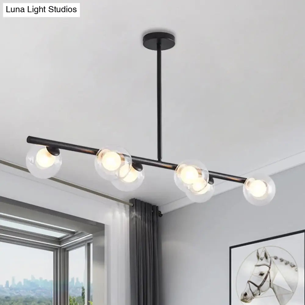 ثريا ديكوربايتس™ المعدنية المعلقة باللونين الأسود والذهبي - كرة زجاجية شفافة لإضاءة جزيرة طاولة الطعام مع 6 مصابيح عصرية