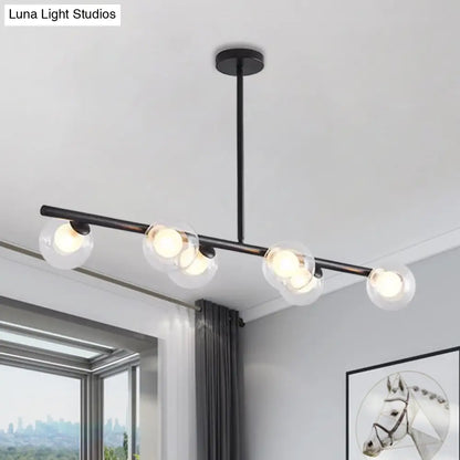 ثريا ديكوربايتس™ المعدنية المعلقة باللونين الأسود والذهبي - كرة زجاجية شفافة لإضاءة جزيرة طاولة الطعام مع 6 مصابيح عصرية