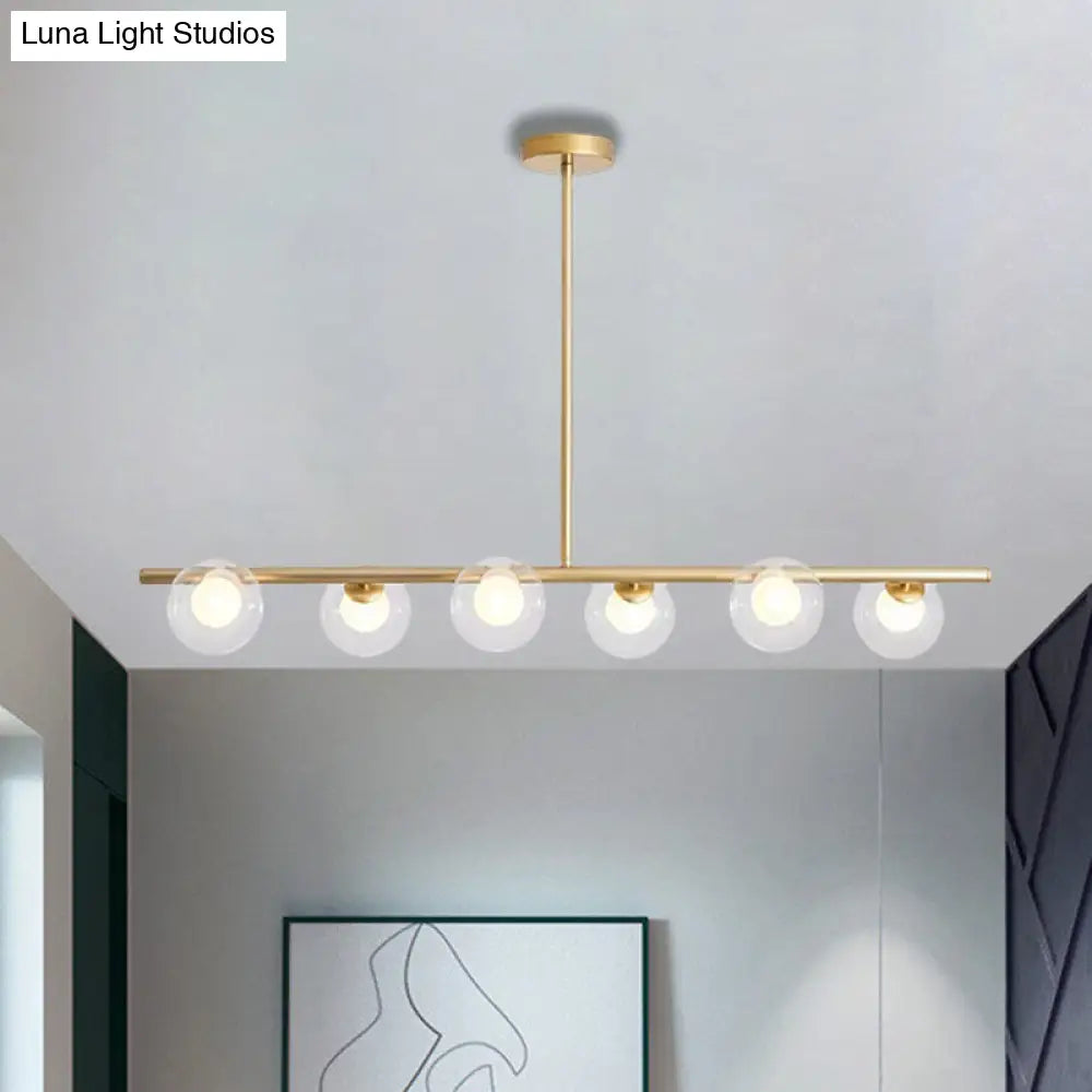 ثريا ديكوربايتس™ المعدنية المعلقة باللونين الأسود والذهبي - كرة زجاجية شفافة لإضاءة جزيرة طاولة الطعام مع 6 مصابيح عصرية