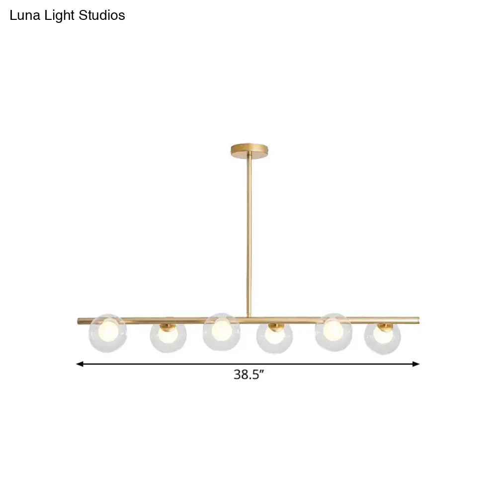 ثريا ديكوربايتس™ المعدنية المعلقة باللونين الأسود والذهبي - كرة زجاجية شفافة لإضاءة جزيرة طاولة الطعام مع 6 مصابيح عصرية