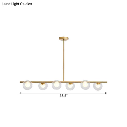 ثريا ديكوربايتس™ المعدنية المعلقة باللونين الأسود والذهبي - كرة زجاجية شفافة لإضاءة جزيرة طاولة الطعام مع 6 مصابيح عصرية