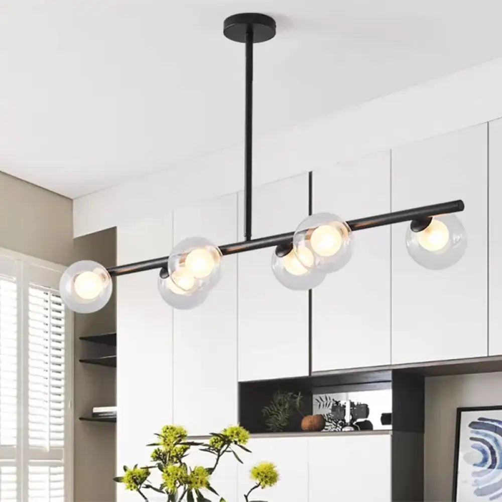 ثريا ديكوربايتس™ المعدنية المعلقة باللونين الأسود والذهبي - كرة زجاجية شفافة لإضاءة جزيرة طاولة الطعام مع 6 مصابيح عصرية