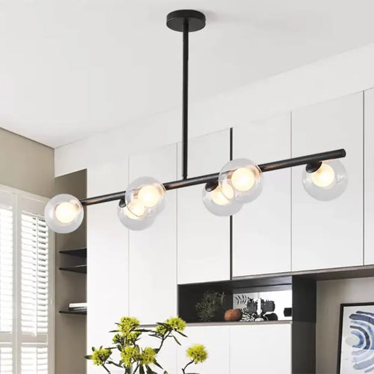 DecorBites™ Black/Gold Metallic Hanging Chandelier - Clear Glass Ball Island Light for Dining Table with 6 Modern Lights