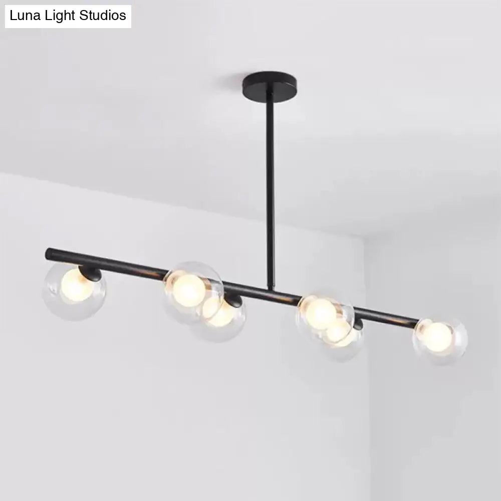 ثريا ديكوربايتس™ المعدنية المعلقة باللونين الأسود والذهبي - كرة زجاجية شفافة لإضاءة جزيرة طاولة الطعام مع 6 مصابيح عصرية