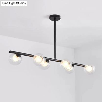 ثريا ديكوربايتس™ المعدنية المعلقة باللونين الأسود والذهبي - كرة زجاجية شفافة لإضاءة جزيرة طاولة الطعام مع 6 مصابيح عصرية