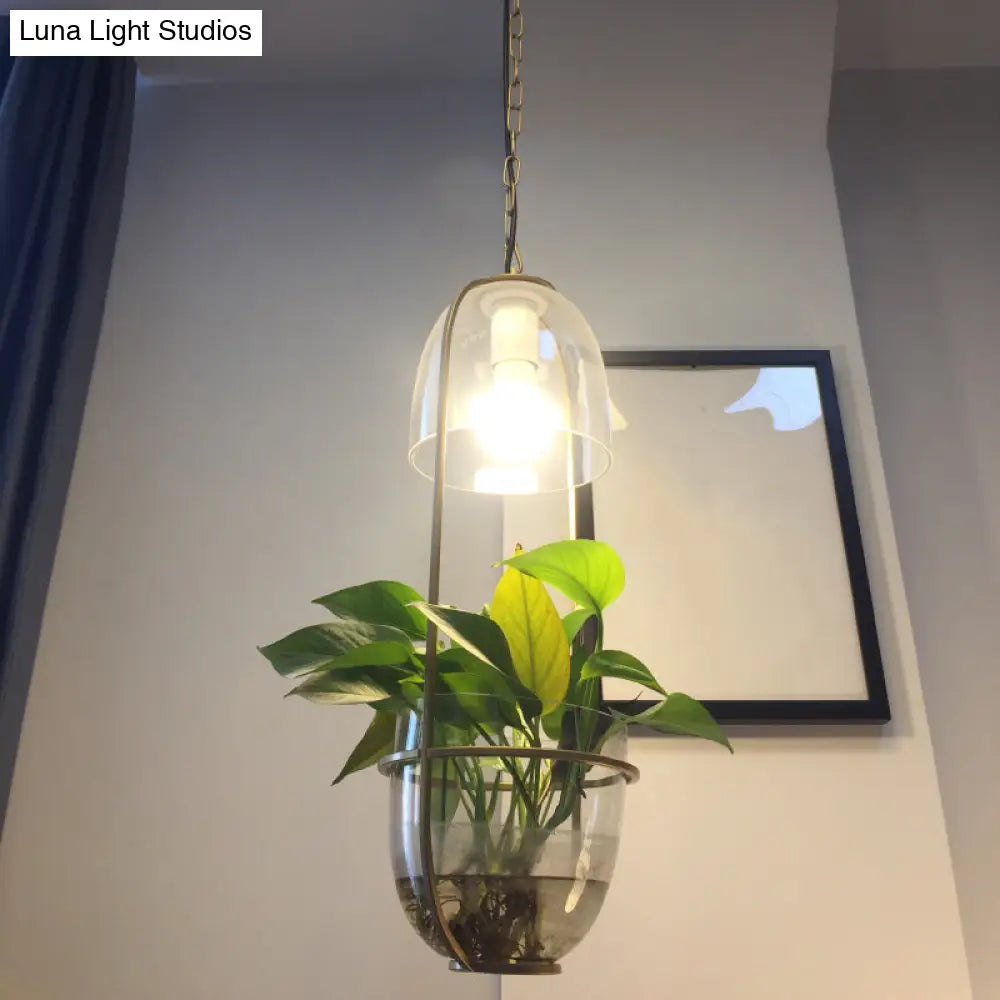 Black/Gold Oblong Pendant Lamp with Clear Glass Shade and Fish Bowl - Perfect for Dorm Rooms and Rural Décor