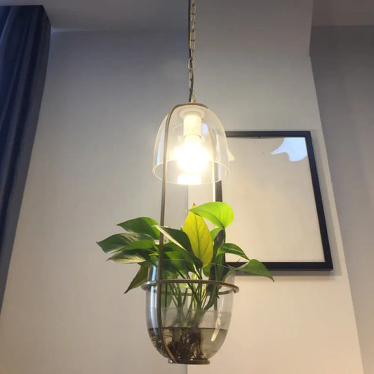 Black/Gold Oblong Pendant Lamp with Clear Glass Shade and Fish Bowl - Perfect for Dorm Rooms and Rural Décor