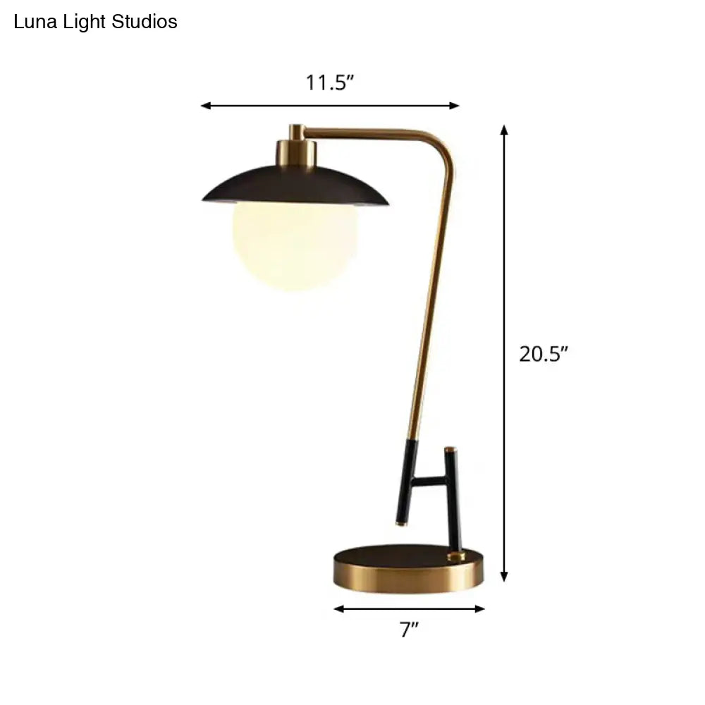 Lámpara de mesa globo de cristal opalino negro y dorado - Lámpara de noche posmoderna con pantalla en forma de cúpula
