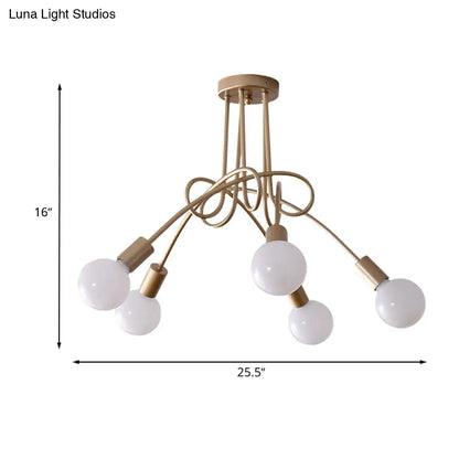 Lámpara de techo semiempotrada industrial trenzada negra/dorada DecorBites™ con bombilla expuesta - 3/5/6 luces, luminaria metálica