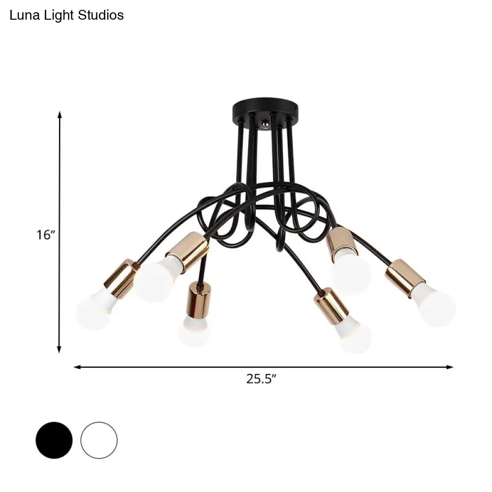 Lámpara de techo semiempotrada industrial trenzada negra/dorada DecorBites™ con bombilla expuesta - 3/5/6 luces, luminaria metálica