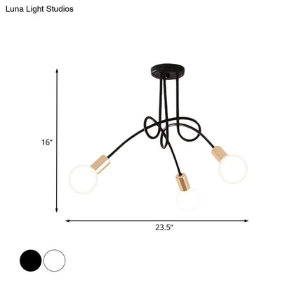 Lámpara de techo semiempotrada industrial trenzada negra/dorada DecorBites™ con bombilla expuesta - 3/5/6 luces, luminaria metálica