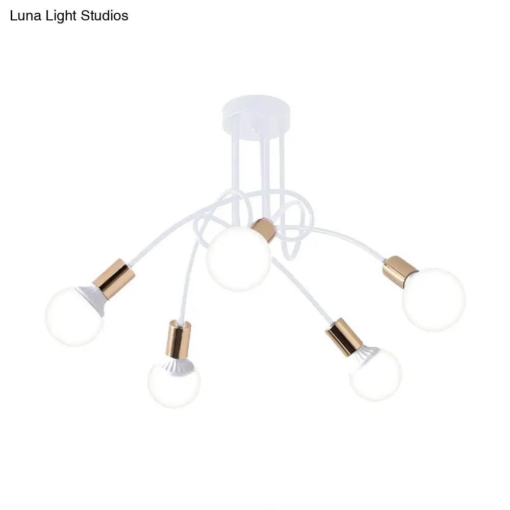 Lámpara de techo semiempotrada industrial trenzada negra/dorada DecorBites™ con bombilla expuesta - 3/5/6 luces, luminaria metálica